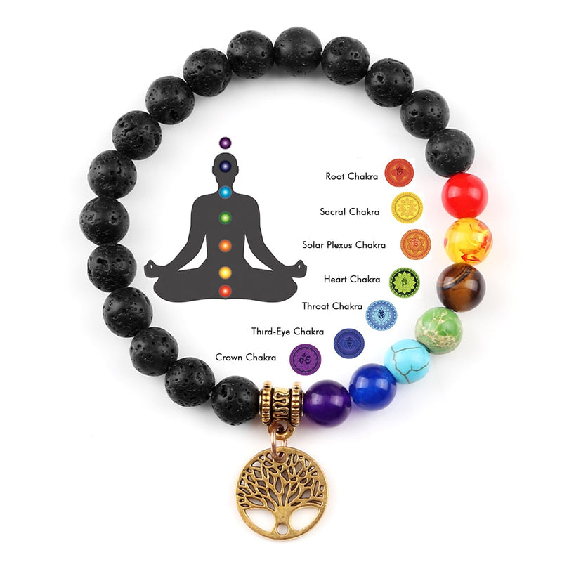 Pulseiras de pedra natural - 7 chakras - árvore da vida Caru Store