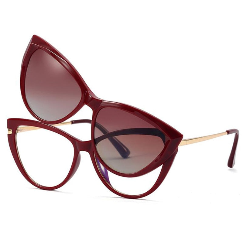 Óculos de sol polarizado magnético 2 em 1, olho de gato, armação anti azul  Clipon Caru Store