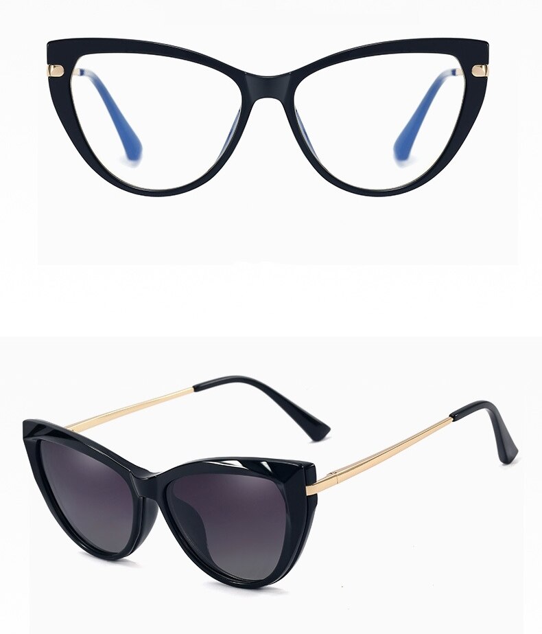 Óculos de sol polarizado magnético 2 em 1, olho de gato, armação anti azul  Clipon Caru Store