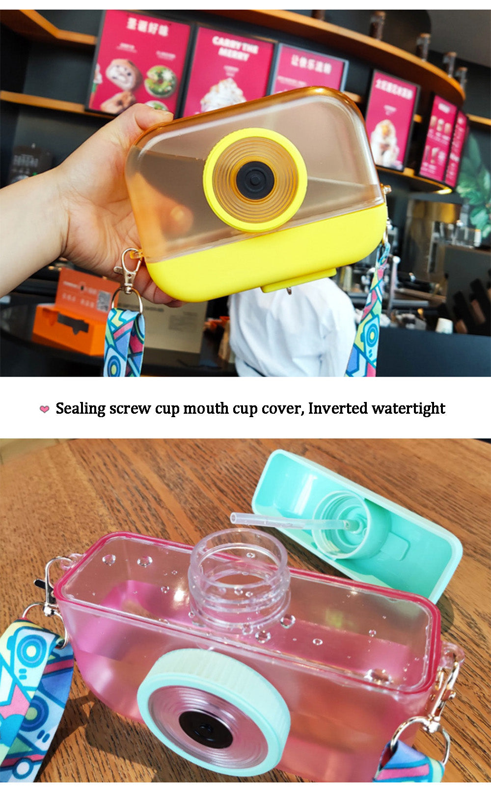 Garrafa de Àgua transparente - 400ml Câmera - BPA Free Caru Store