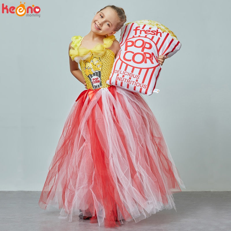 Fantasia infantil pipoca de circo para meninas com bolsa de coração CaruStore