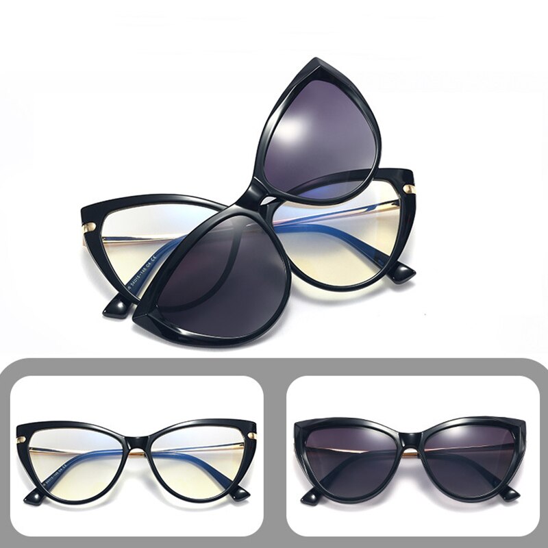 Óculos de sol polarizado magnético 2 em 1, olho de gato, armação anti azul  Clipon Caru Store