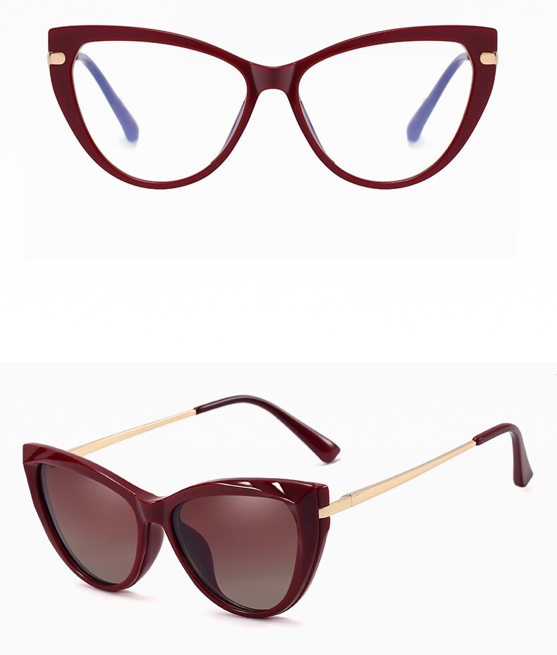 Óculos de sol polarizado magnético 2 em 1, olho de gato, armação anti azul  Clipon Caru Store