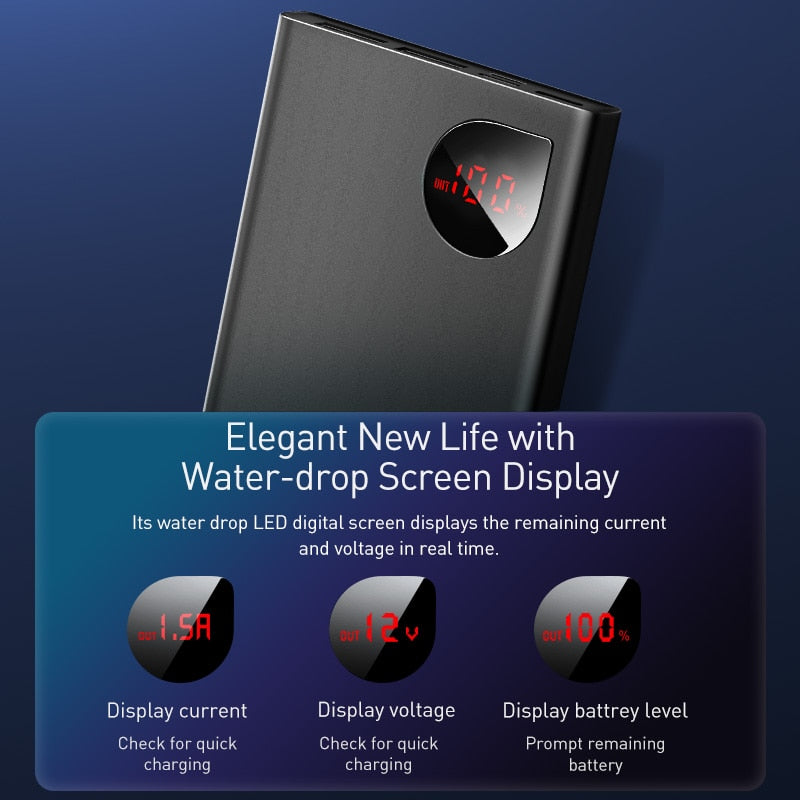 Baseus power bank 10000mah com 22.5w pd carregamento rápido Caru Store