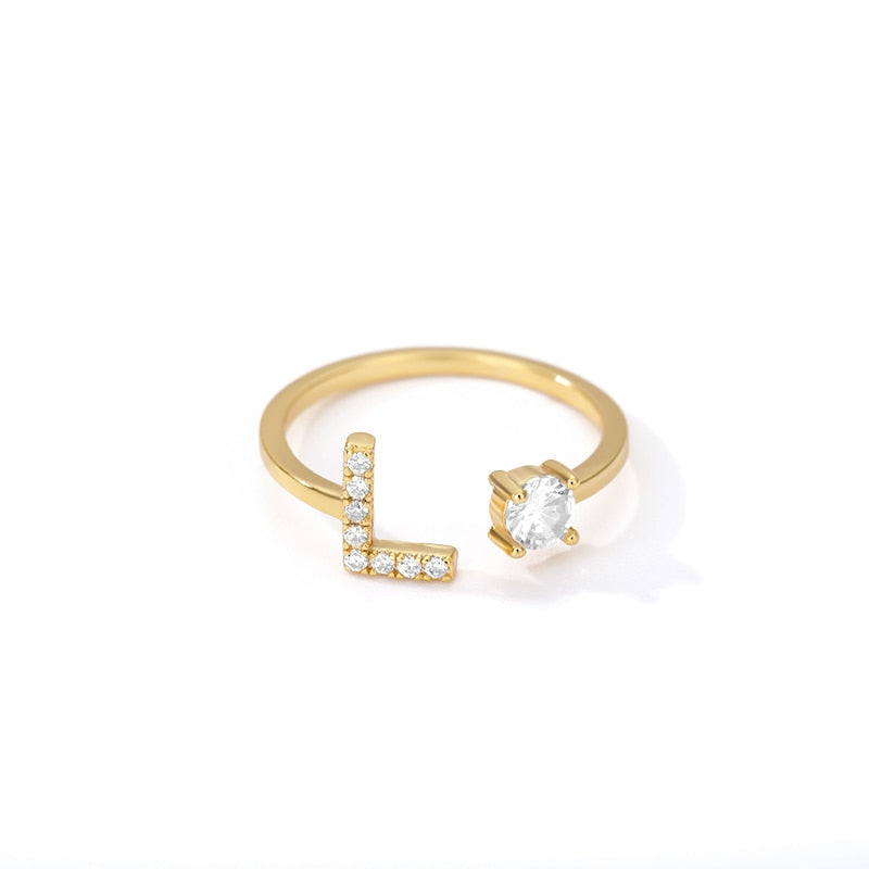Anel de letra inicial em Aço Inoxidável + Zircônia Caru Store