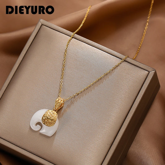Dieyuro Jade Elefante de aço inoxidável 316L Caru Store