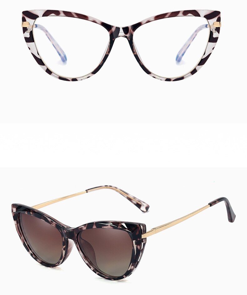 Óculos de sol polarizado magnético 2 em 1, olho de gato, armação anti azul  Clipon Caru Store