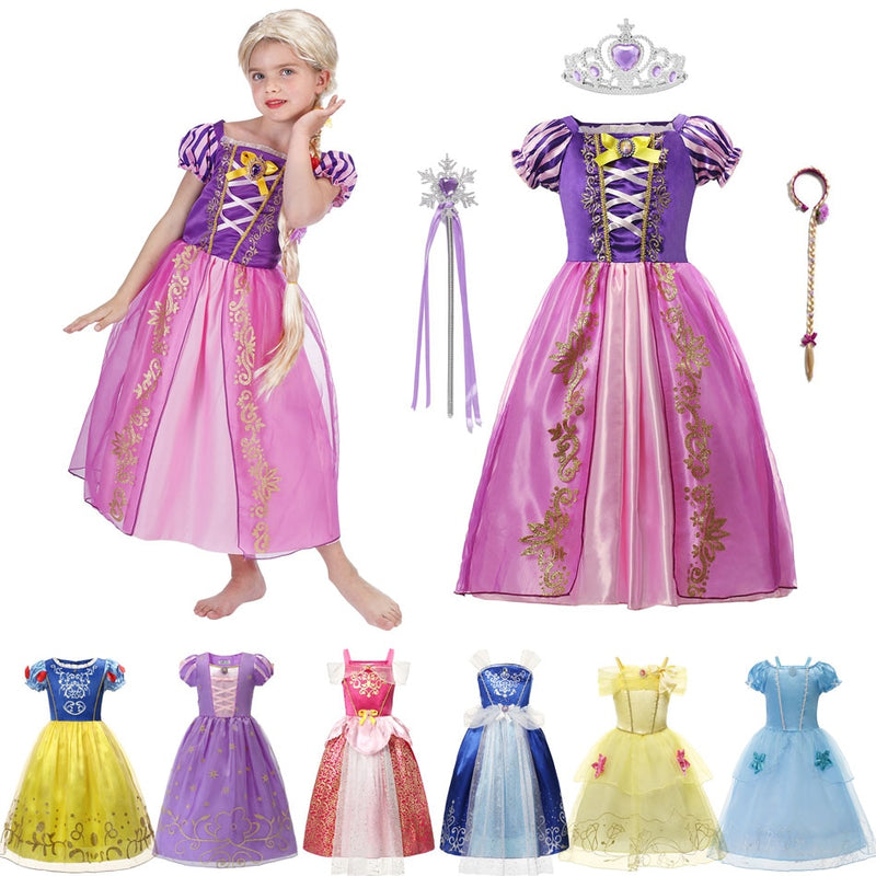 Fantasia Menina Princesa Cosplay Vestido De Festa Crianças Rapunzel  Cinderela Anna Elsa