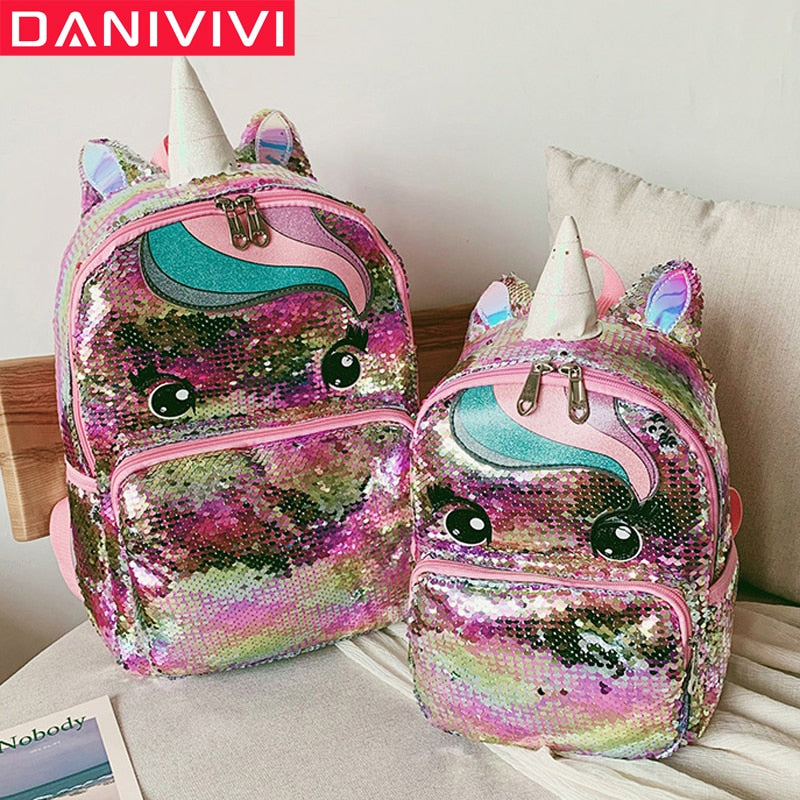 Mochila grande com lantejoulas Unicórnio - Kawaii Caru Store