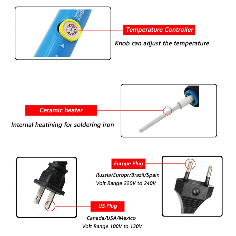 Ferro de solda elétrica de temperatura ajustável v v 60w 80w Caru Store