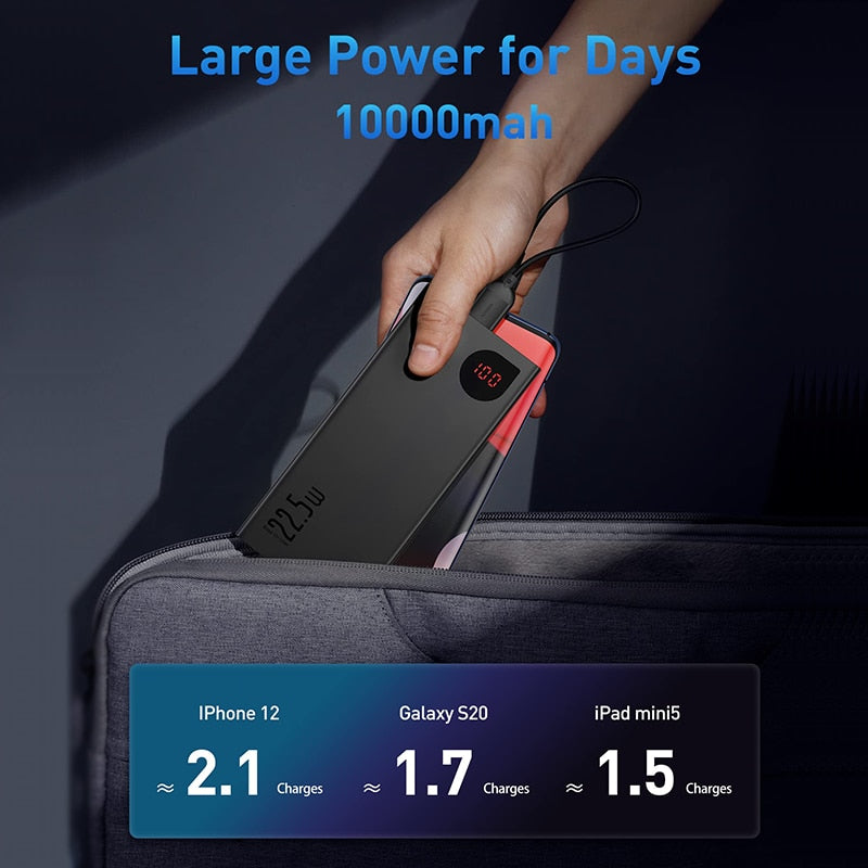 Baseus power bank 10000mah com 22.5w pd carregamento rápido Caru Store