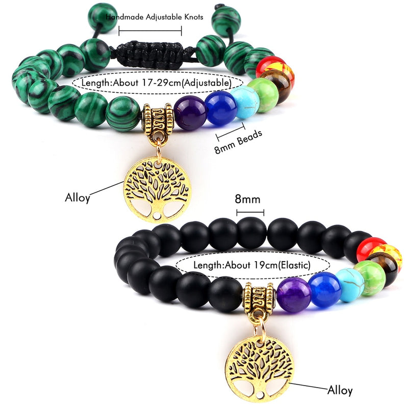 Pulseiras de pedra natural - 7 chakras - árvore da vida Caru Store